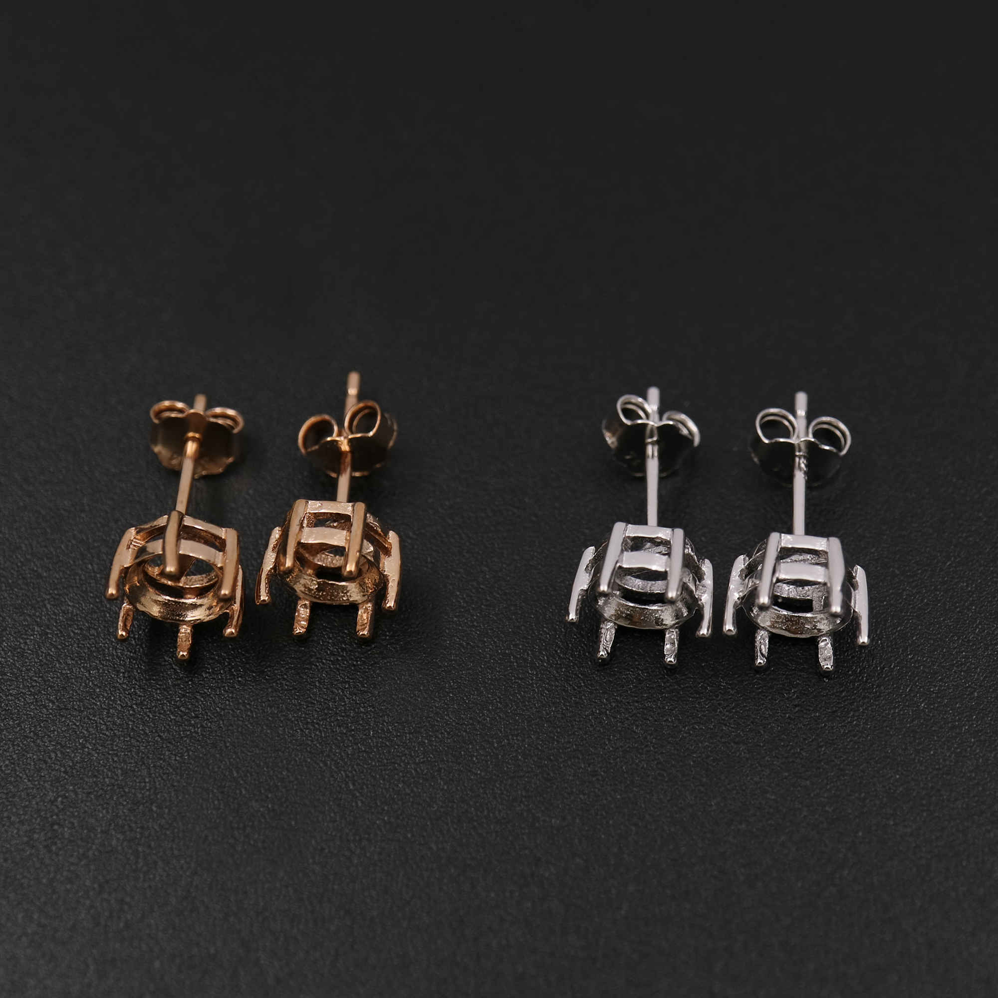 1Pair 5-8MM Round 6 Prong Rose Gold Plated Solid 925 Sterling Silver Studs Earrings Settings DIY Jewelry Supplies 1706040 - Click Image to Close